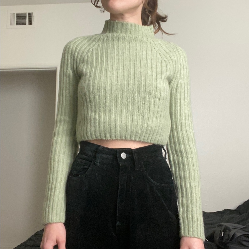 Chic Sage Green Ribbed Turtleneck Sweater